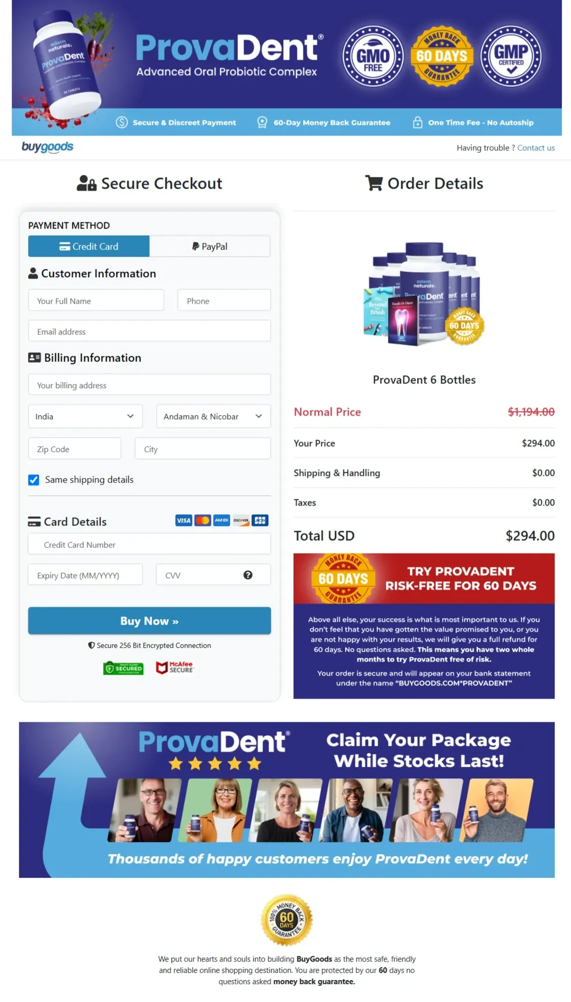 ProvaDent checkout page